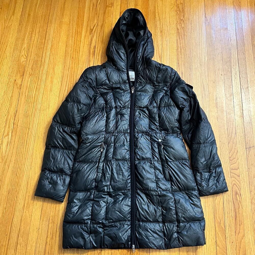 Eddie Bauer Down Coat Womens Medium 650 Down Black Hooded Puffer Jacket Long